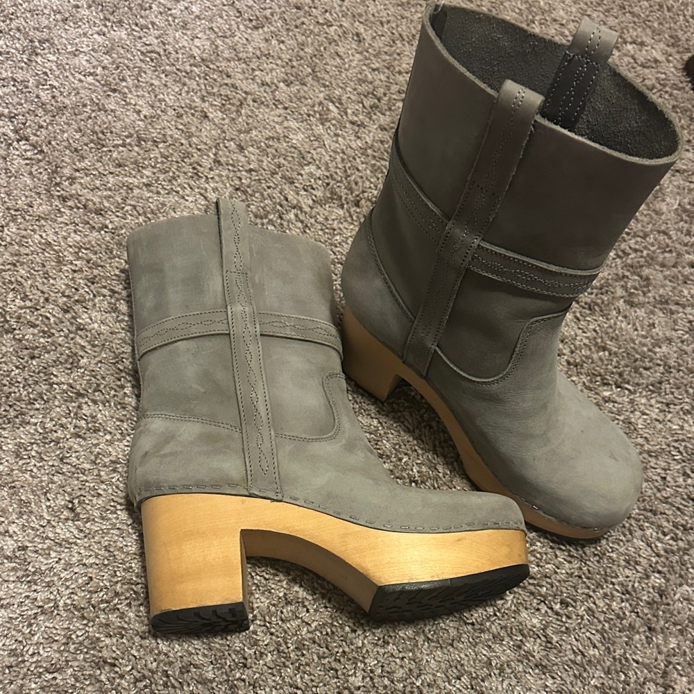 Swedish Hasbeens Gray Heeled Boots